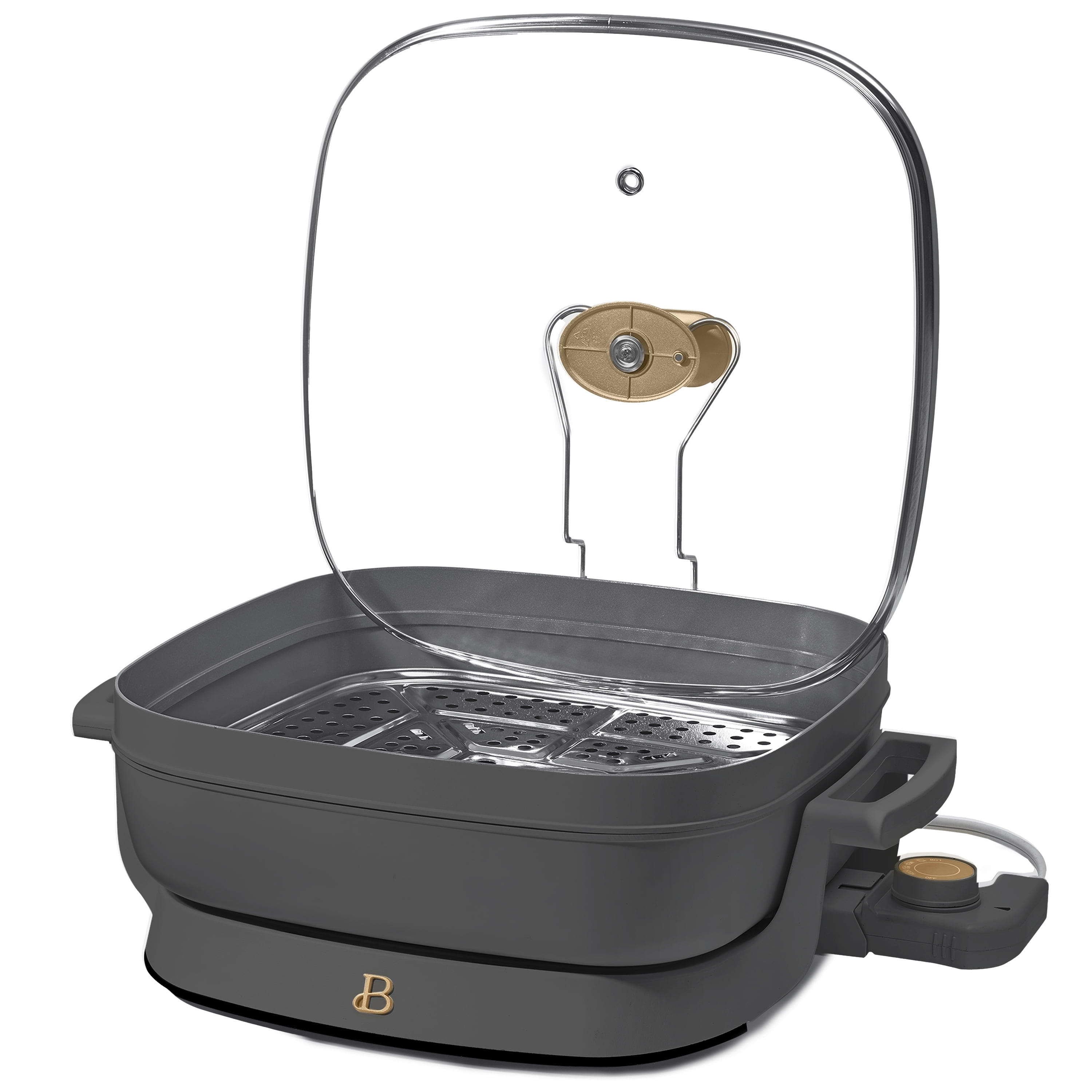 Beautiful 5 in 1 Electric Skillet - Expandable up to 7 Qt with Glass Lid, Oyster Gray by Drew Barrymore