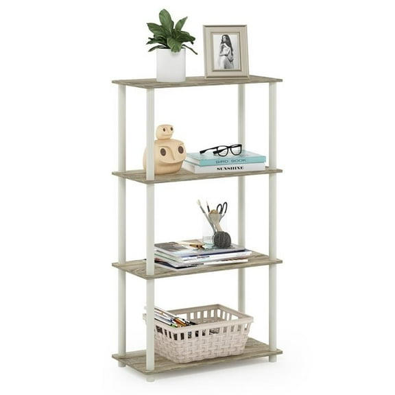 Furinno 23.6"W x 11.4"D x 43.25"H 4-Shelf Freestanding Shelves, Sonoma Oak and White