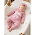 thumbnail image 4 of Cjfdfy Preemie Newborn Baby Girl Fall Outfit, Long Sleeve Little Sister Embroidered Letter Collar Jumpsuit Headwear 2-piece Set Cute Knit Jumpsuit Coming Home Fall Winter Outfit, 4 of 6