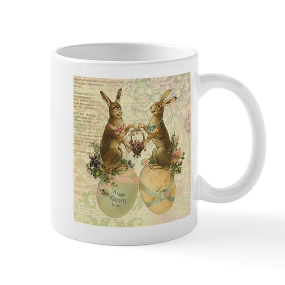 CafePress - Vintage French Easter Bunnies Mugs - 11 oz Ceramic Mug - Novelty Coffee Tea Cup