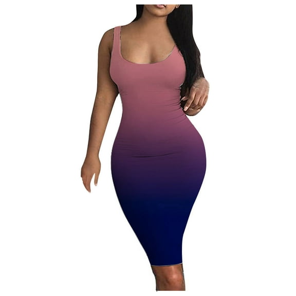 USSUMA Women's Sexy Bodycon Tank Dress Sleeveless Ombre Basic Midi Club Dresses Casual Summer Dresses