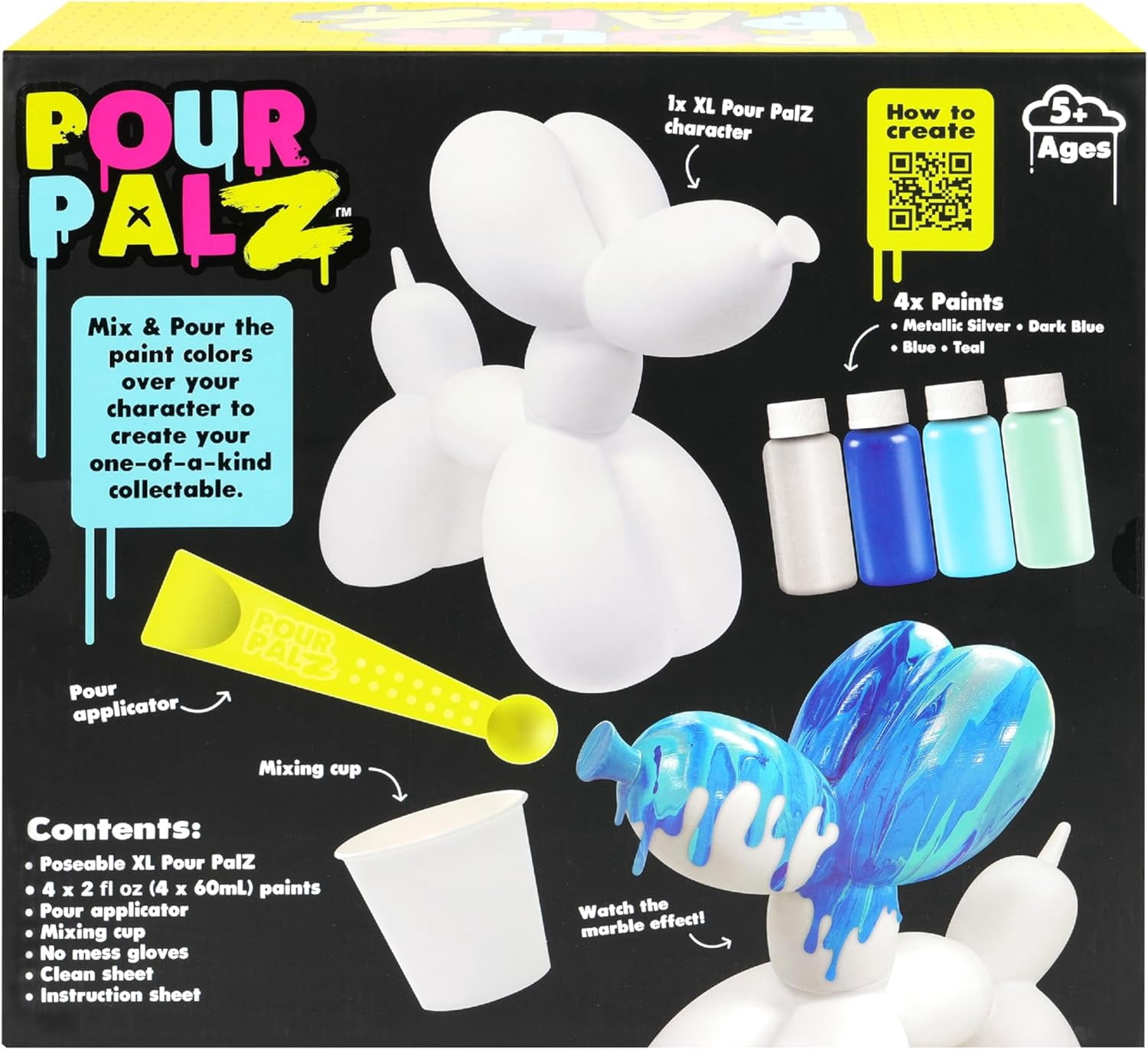Pour Palz DIY Paint Pouring Kit – 1 XL Balloon Dog, 4 Acrylic Pour Paints, Mixing Cups & Tools, Create Unique Marbled Art, Fun Hands-On Craft Kit for Kids & Adults, Ocean Blue, Ages 5+