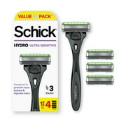 Schick Hydro Ultra Sensitive Razor, 1 Razor Handle with 4 Razor Refills, 3 Blade Razor for Men, Designed to Prevent Razor Bumps and Ingrown Hairs