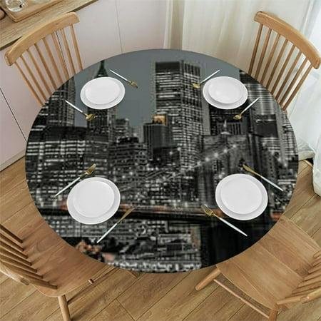 

SHERONV City Skyline Round Tablecloth Stain-Resistant Washable 46 -50
