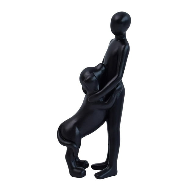 Estatua de resina de hombre y perro, regalo conmemorativo familiar para dueños de mascotas, mesa versátil. Negro