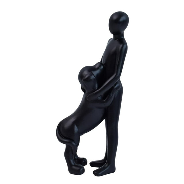 Estatua de resina de hombre y perro, decoración sincera para el hogar, significativa para la sala de estar y Negro