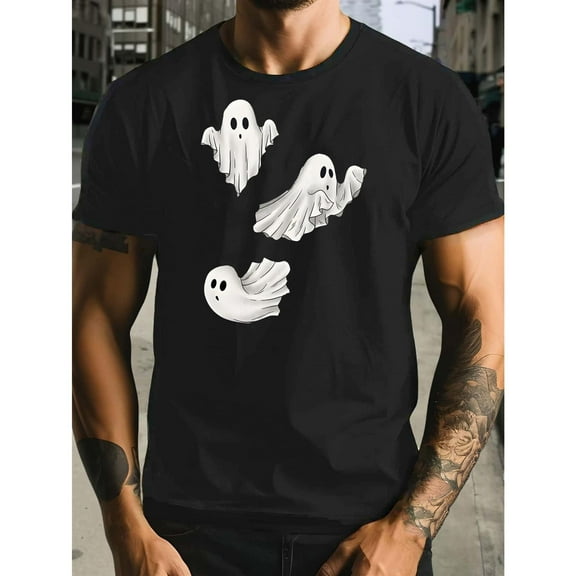 Trendy Ghosts Graphic T Shirt,For Men Casual Print Tees,Crew Cotton Neck,Vacation Tops,Size(S-5XL)