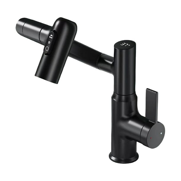 Grifo giratorio para baño con tres modos, fregadero de cocina con pantalla de temperatura, accesorio para grifo de lavabo, giratorio 360 negro