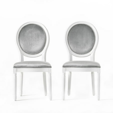 Phinnaeus Contemporary Velvet Dining Chairs (Set of 2) Light Gray and Gloss White