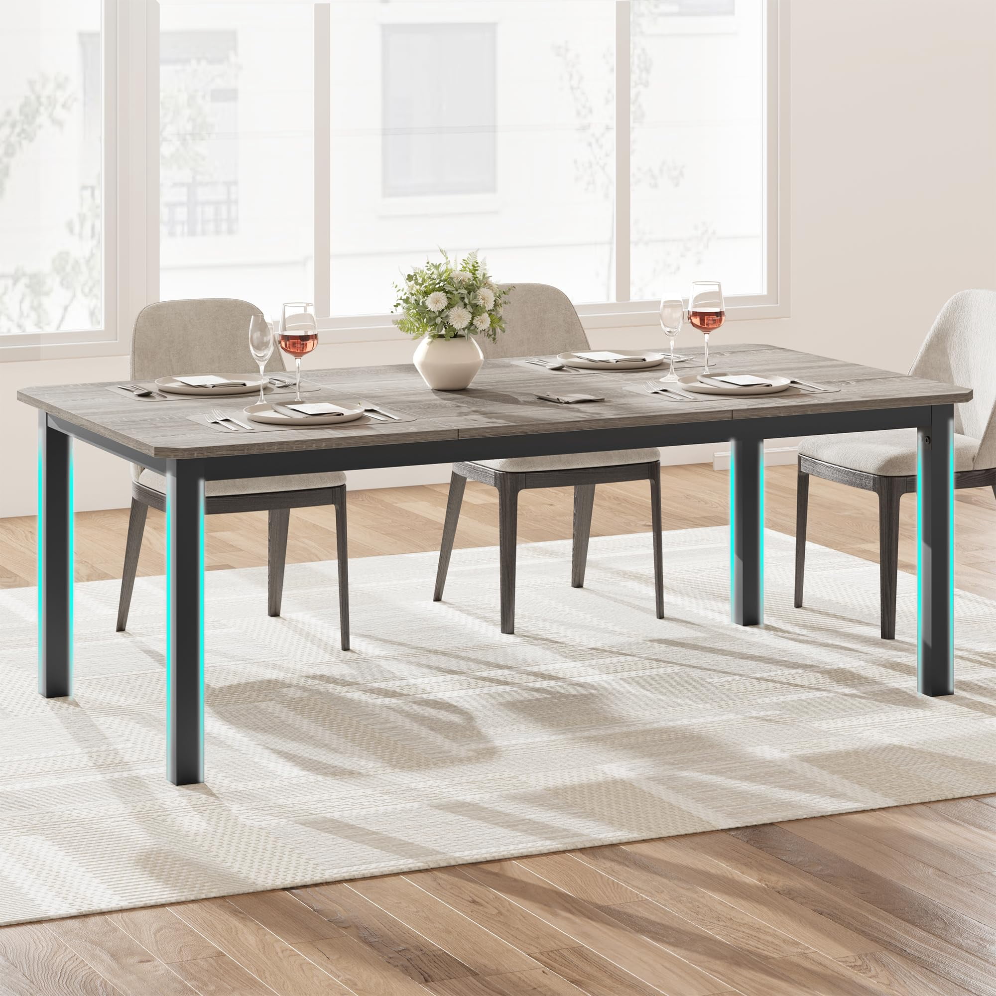 KOKEBREN 78.7 Inch Long Kitchen Table for 6-8, Dining Room Table for Kitchen Living Room, Large Rectangular Dinner Tables, Industrial Indoor Restaurant Tables with Sturdy Metal Frame(Only Table)