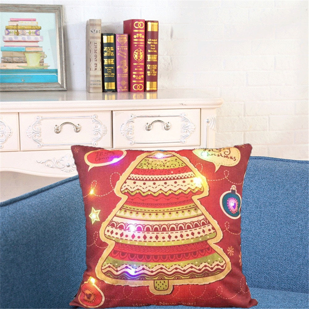 LED Light Up Christmas Square Throw Pillow Cushion Cover Pillowcase