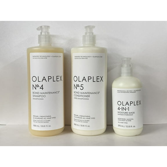 Olaplex, Bond maintenace shampoo No 4 33.8 oz   Conditioner No 5 33.8 oz  4-In-1 Bond Moisture Mask 12.55 oz  ( 3 pieces )