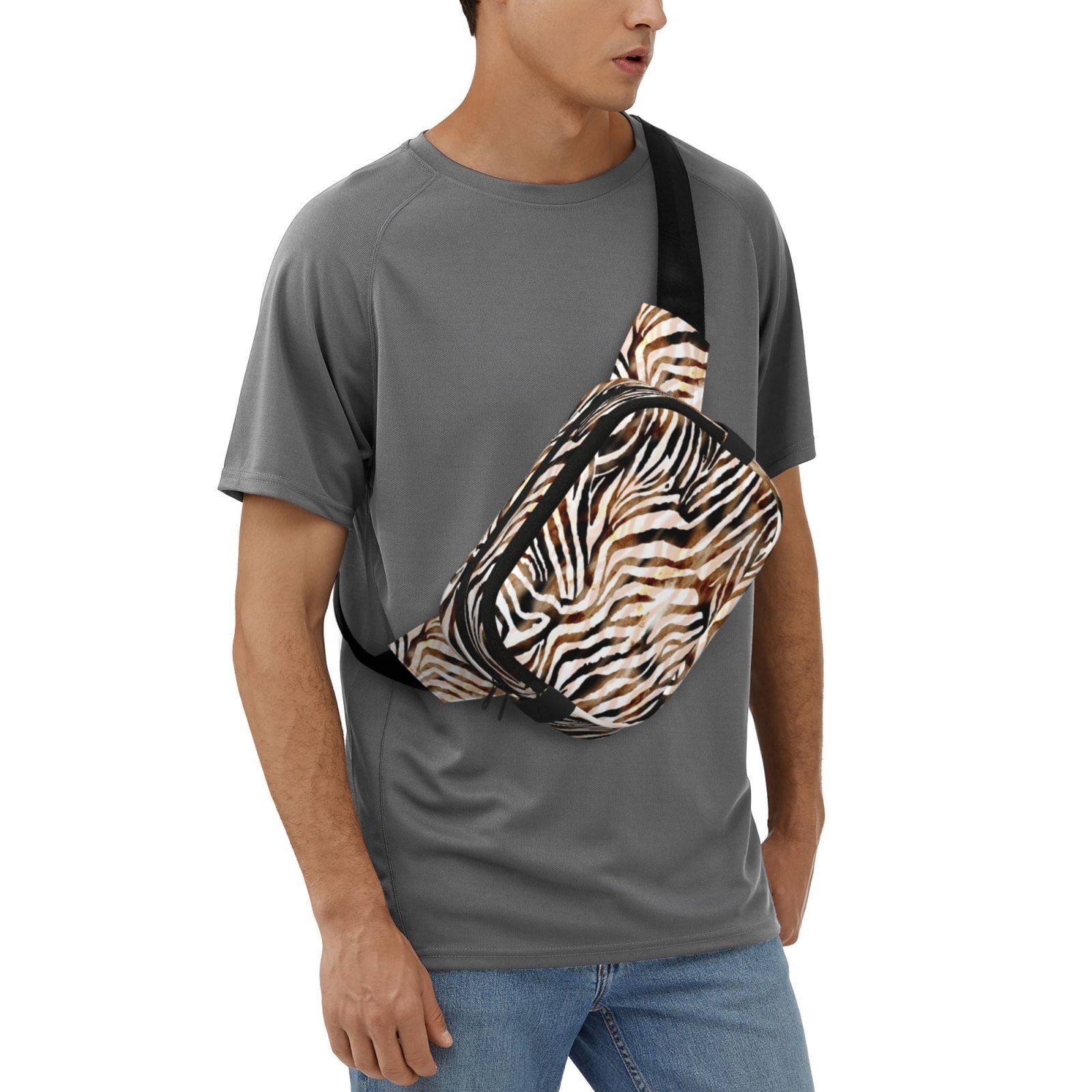 Picia Watercolor Zebra Print Square Double-Layer Waist Bag Mini Adjustable Waist Belt Bag Exercise Running Travel Hiking