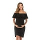 thumbnail image 2 of Vestido de mujer Vestido de embarazada de manga corta con hombros descubiertos Falbala Summer Cloth, Negro, M Speravity AP002176-06, 2 of 7