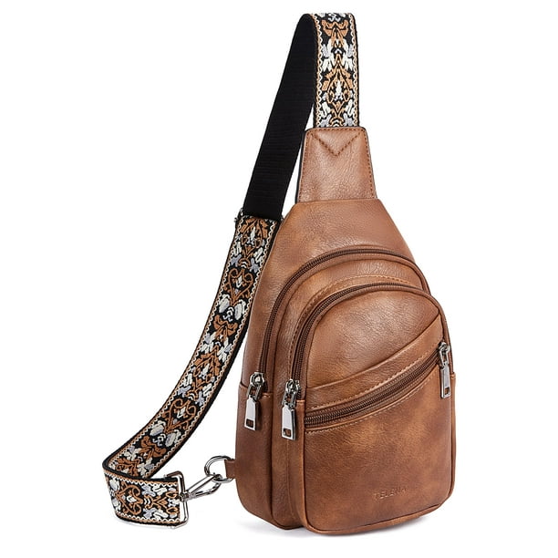 Bolso bandolera Telena para mujer, bolsa cruzada, cuero vegano marrón