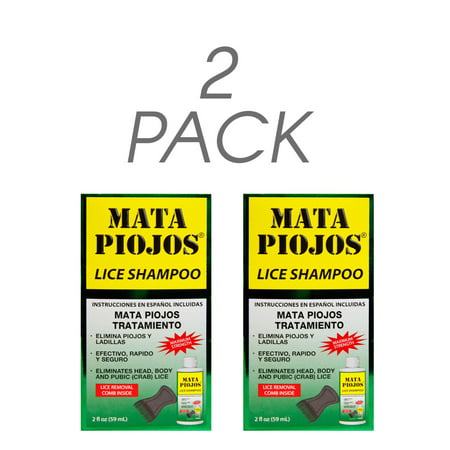 Mata Piojos Lice Shampoo + Free Lice Removal Comb 2 FO, Low Foaming Shampoo Maximum Strength. Pack of