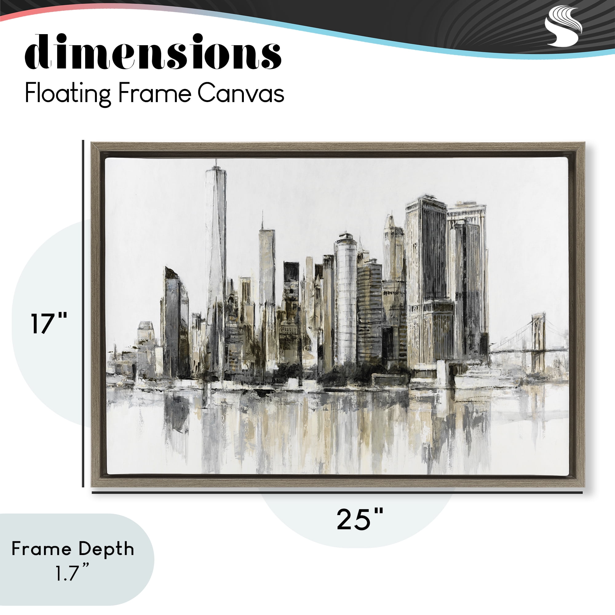 Stupell Industries Urban Skyline Reflection Brown Framed Floater Canvas Wall Art, design by Lorenzo Collective