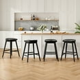 thumbnail image 5 of Farini Wood Saddle Counter Height Bar Stools Set of 2, 25.9" Backless Barstool with Footrest for Kitchen Island, Black, 5 of 5