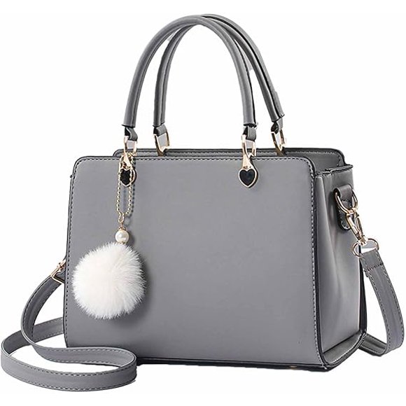 Womens Pu Leather One-Shoulder Crossbody Bag Large Capacity Simple Solid Color Top Handbag Satchel Tote with Pompom
