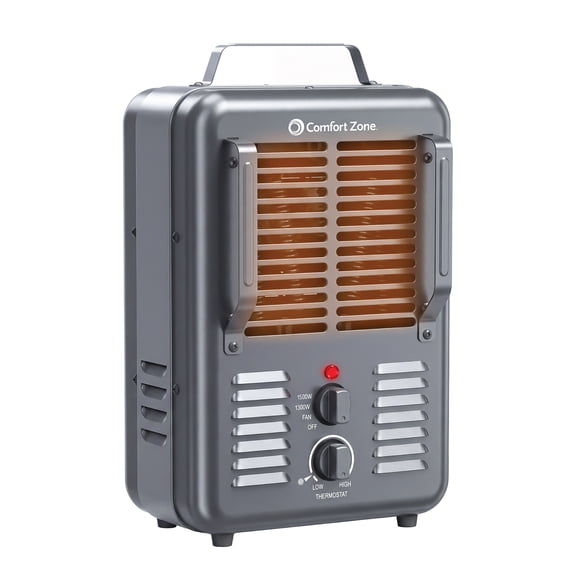 Comfort Zone Milkhouse Style Utility Space Heater with Adjustable Thermostat, 3-Prong Plug, Grey