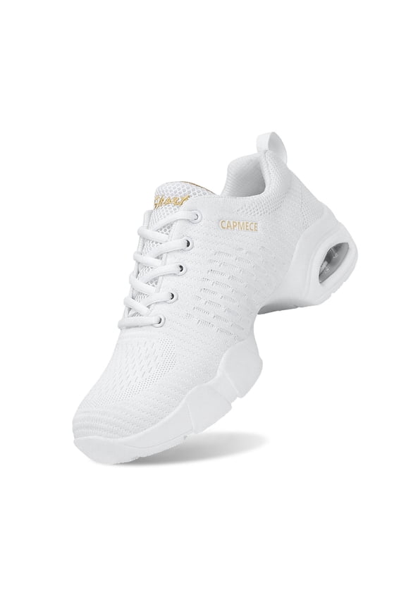 Women's Jazz Dance Training Sneakers, Air Lace Fit Sport Leisure Mid Heel Supportive