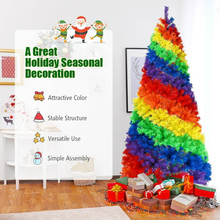 Costway 7FT Artificial Hinged Colorful Rainbow Full Fir
