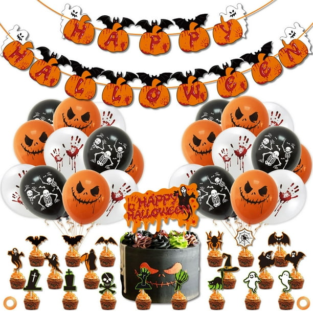 Kit de globos para fiesta de Halloween con forma de esqueleto de calabaza, 48 unidades
