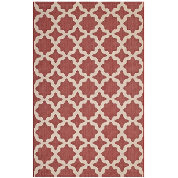 Modern Contemporary Urban Living Lounge Room, Indoor and Outdoor Area Rug Runner Floor Carpet, Moroccan Style, Fabric, Multi Red