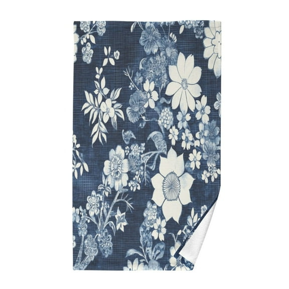 Wobogo White Vintage Flower in Indigo Blue Face Towel Soft Breathable Cotton Towel Set for Bathroom Kitchen Hotel Spa Gift Decor