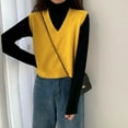 thumbnail image 2 of Women V-Neck Knit Sweater Vest Solid Color Style Sleeveless Crop Knit Vest, 2 of 4