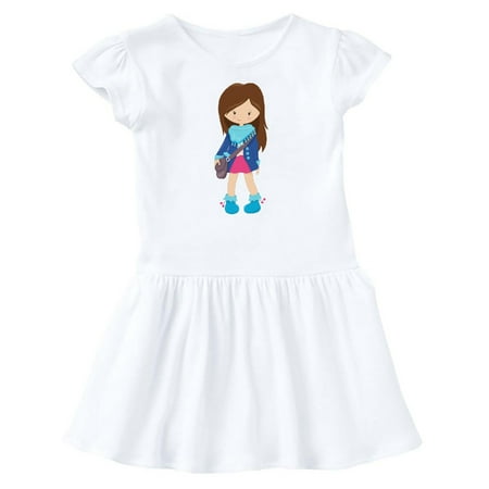

Inktastic Fashion Girl Brown Hair Blue Jacket Blue Boots Gift Baby Girl Dress
