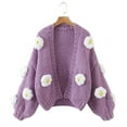 thumbnail image 2 of Women's Sweaters Fashion Casual Open Front Long Sleeve Flower Lantern Sleeve Knitted Cardigan Thick Cardigans Outerwear Coats, 2 of 4