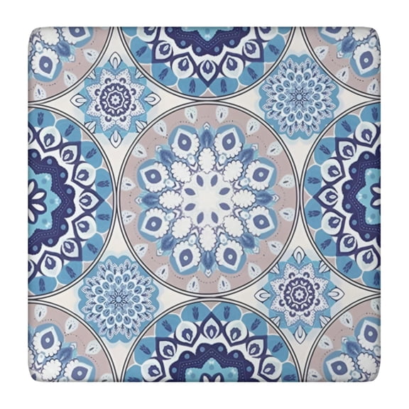 Boho Elastic Fitted Tablecloth - Square Table Cover with Snug Fit, Windproof & Wrinkle-Free - Floral Vintage Tribal Folk Style for Outdoor Picnic, Dining (36x36 Inches)