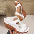 thumbnail image 4 of Sandals Women Cork Wedges Heels Casual Open Toe Cutout T-Strap Slides Comfortable Footbed High Heeled Mules Summer Dress Shoes White Size 7.5, 4 of 7