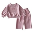 thumbnail image 2 of SGFCWSX Girls 2 Piece Sets Long Sleeve Fall Outfits Warm Wide Leg Sweatpants and Sweatshirts Set Pink Size 2 Years, 2 of 3