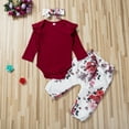 thumbnail image 2 of Jkerther 3PCS Infant Toddler Baby Girl Clothes Ruffle Long Sleeve Romper Bodysuit + Floral Pants +Headband Outfits, 2 of 7