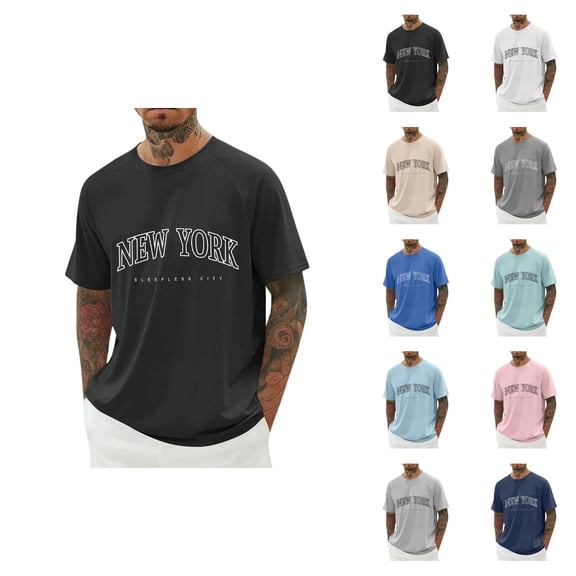 New York Graphic Tees for Men 2026 Summer Casual Short Raglan Sleeve Crewneck T Shirts Streetwear