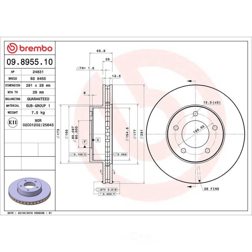 Brembo 09.8955.10 Disc Brake Rotor Fits select: 1994-1997 JAGUAR XJ6, 1994-1997 JAGUAR VANDENPLAS