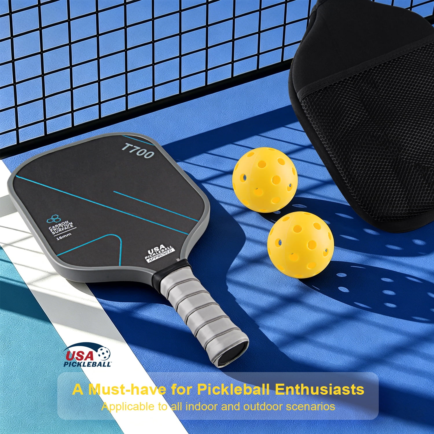 Zacenei Pickleball Paddles Set of 1,Graphite Fiber Pickle Ball Paddle,Lightweight Pickleball Rackets 1Pack for Adult Teenager w/Balls,Bag,Professional Equipment for Beginners Intermediate,Grey