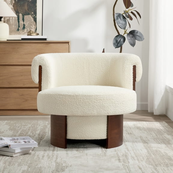 Christopher Knight Home 32" Modern Curved Swivel Barrel Chair with 360 Rotating Base, Beige