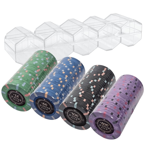 Playzaic 100 ct. Jupiter Club 43mm Oversize Poker Chips Test Launch Set in Tray - Mid Stakes
