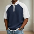 thumbnail image 2 of Hearthz Waffle Half Zip Pullover Men Patchwork Raglan Shirts for Men Short Sleeve Lightweight Gym Basketball Jerseys for Men Navy XL, 2 of 4