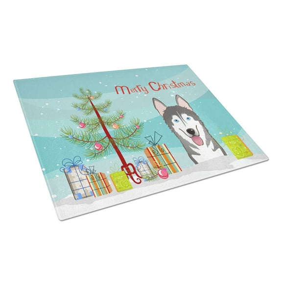 Caroline's Treasures BB1590LCB Christmas Tree and Alaskan Malamute Glass Cutting Board Large, 12H x 16W, multicolor