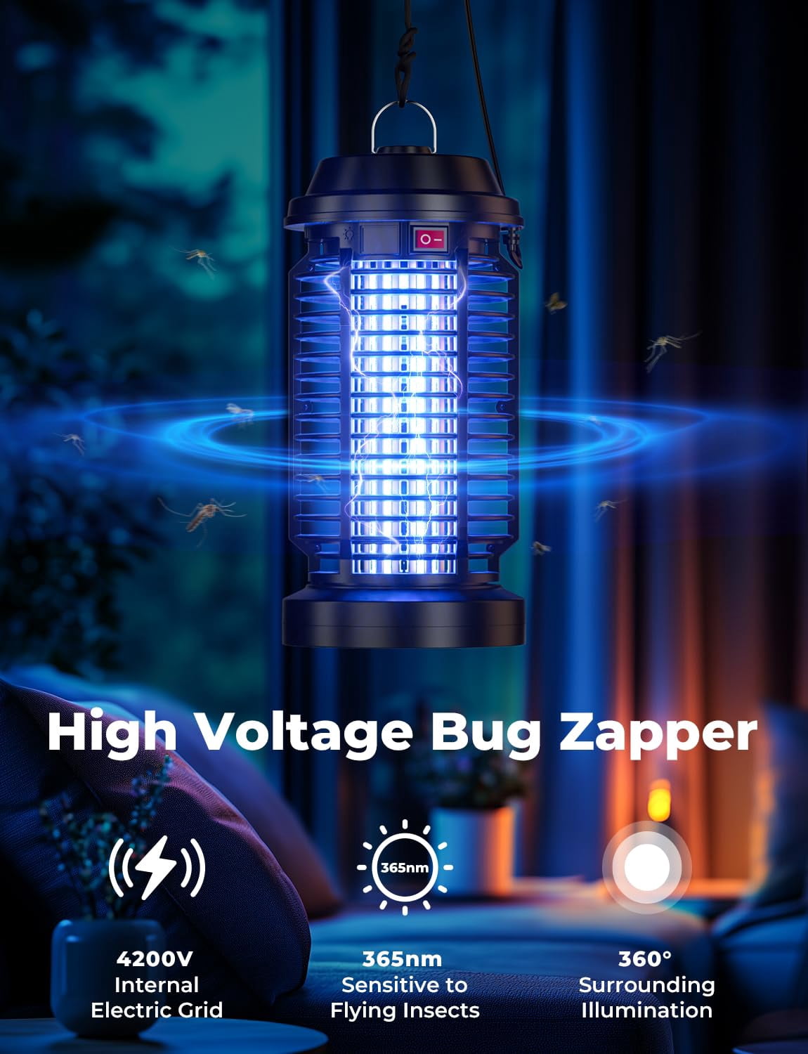 Zapper Outdoor Indoor Waterproof Electric Mosquito Lamp Fly Killer Effective 4200v Plug In For Home Patio Office Courtyard