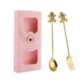 thumbnail image 1 of Cucharas de postre de acero inoxidable, tenedores, cucharas de té multiusos, cubiertos pan de jengibre rosa, 1 of 9
