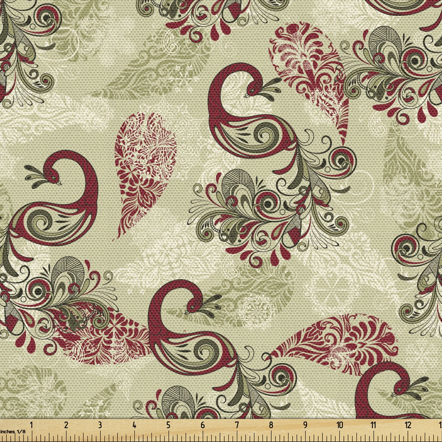 Peacock Upholstery Fabric by the Yard, Winter Pattern Peacocks