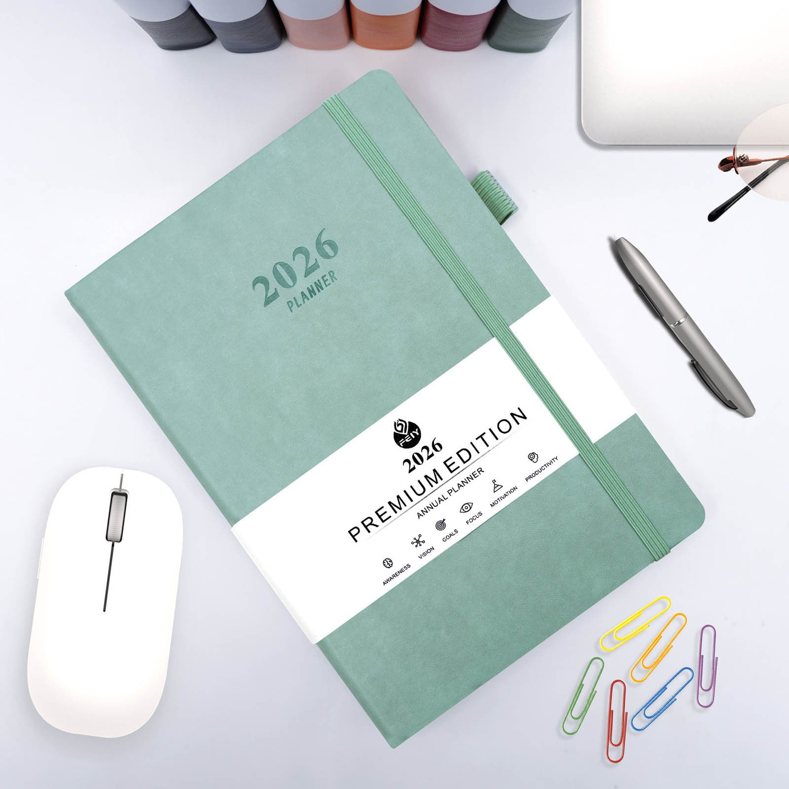 2026 Planner, Weekly and Monthly, 8.5"x5.7", Planner 2026-2027, Calendar 12-Months Jan 2026 - Dec 2026, Vegan Leather Softcover, Elastic Closure, Productivity Organizer with Goals