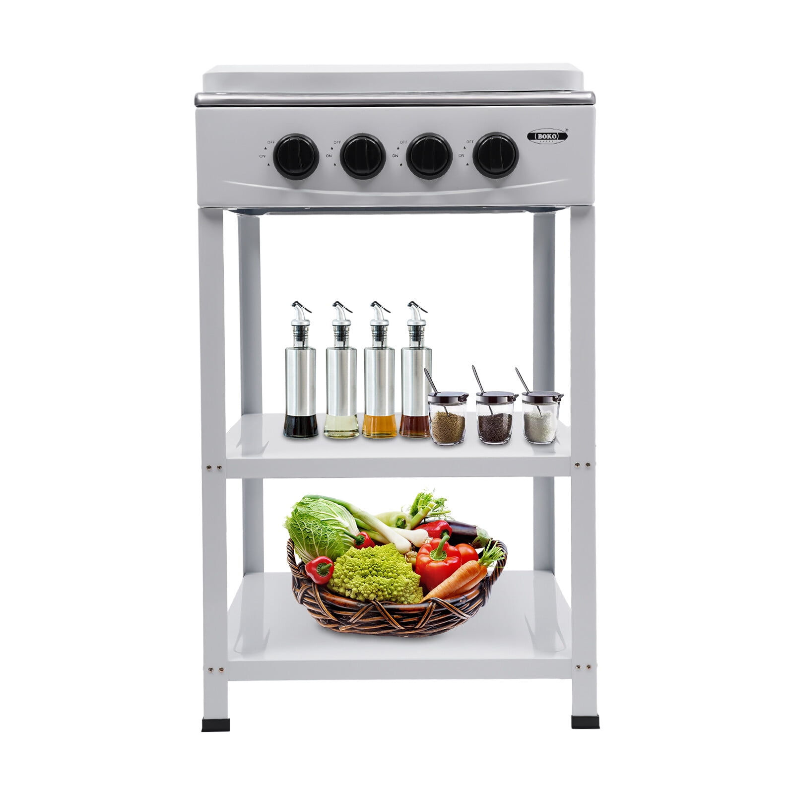 FOGGBET Commercial Restaurant Kitchen Stand 4 Burners Cooking Gas Stove Set With Cover