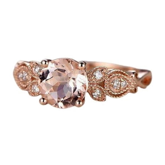 HeartsAndYou 1.2ct Natural Peach Morganite Birthday Ring 14k SOLID Rose Gold Stylish Milgrain