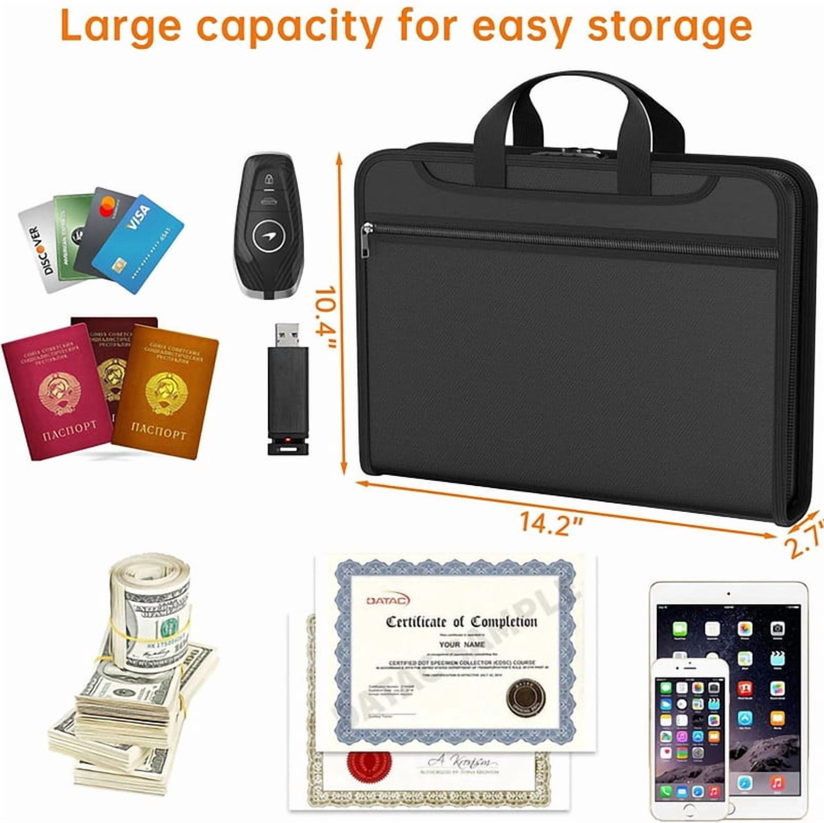 Fireproof Accordion File Organizer with Combination Lock, Portable Water Resistant File Organizer, Document Organizer with Handle Home Office Travel Safe Storage for Letter Size Files